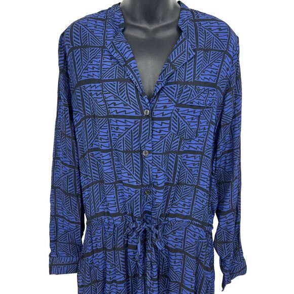 Lucky Brand Geometric Women Dress Size XL Extra Large Long Sleeve Blue NWT New - Picture 2 of 10